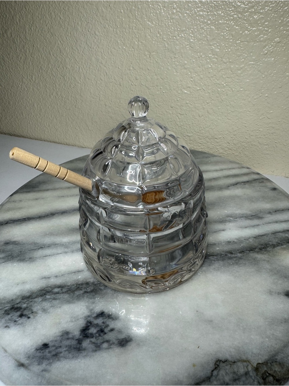 Glass Honey Pot with Wooden Dipper